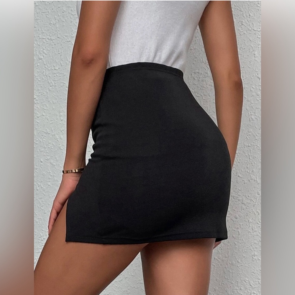 SHEIN SOLID SPLIT HEM SKIRT BLACK SIZE SMALL - Picture 4 of 11